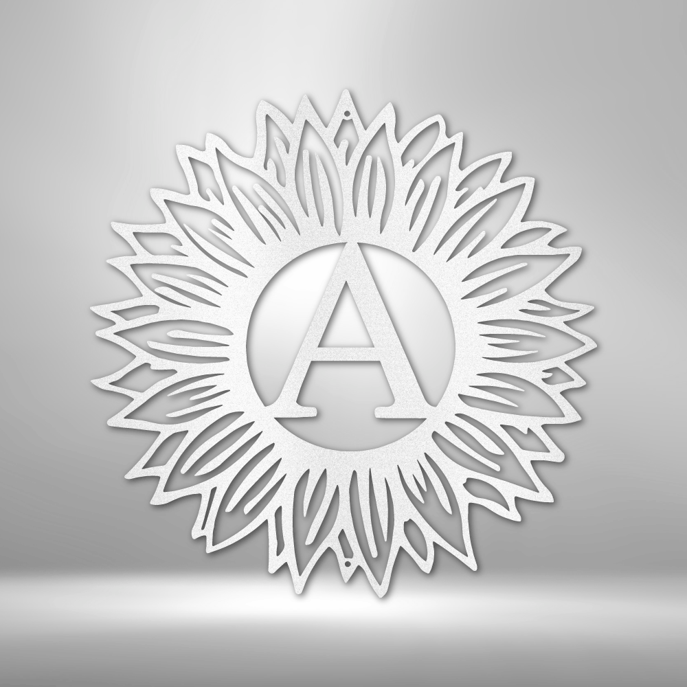 Steel Sign White / 12" Custom Sunflower Initial Metal Art Sign