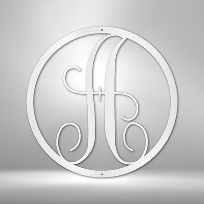 Steel Sign White / 12" Fancy Initial Circle Metal Art Sign