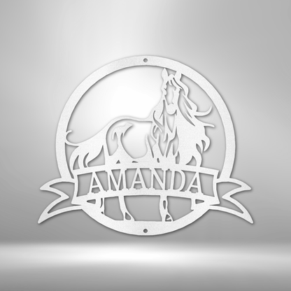 Steel Sign White / 12" Personalized Majestic Horse Metal Art Sign