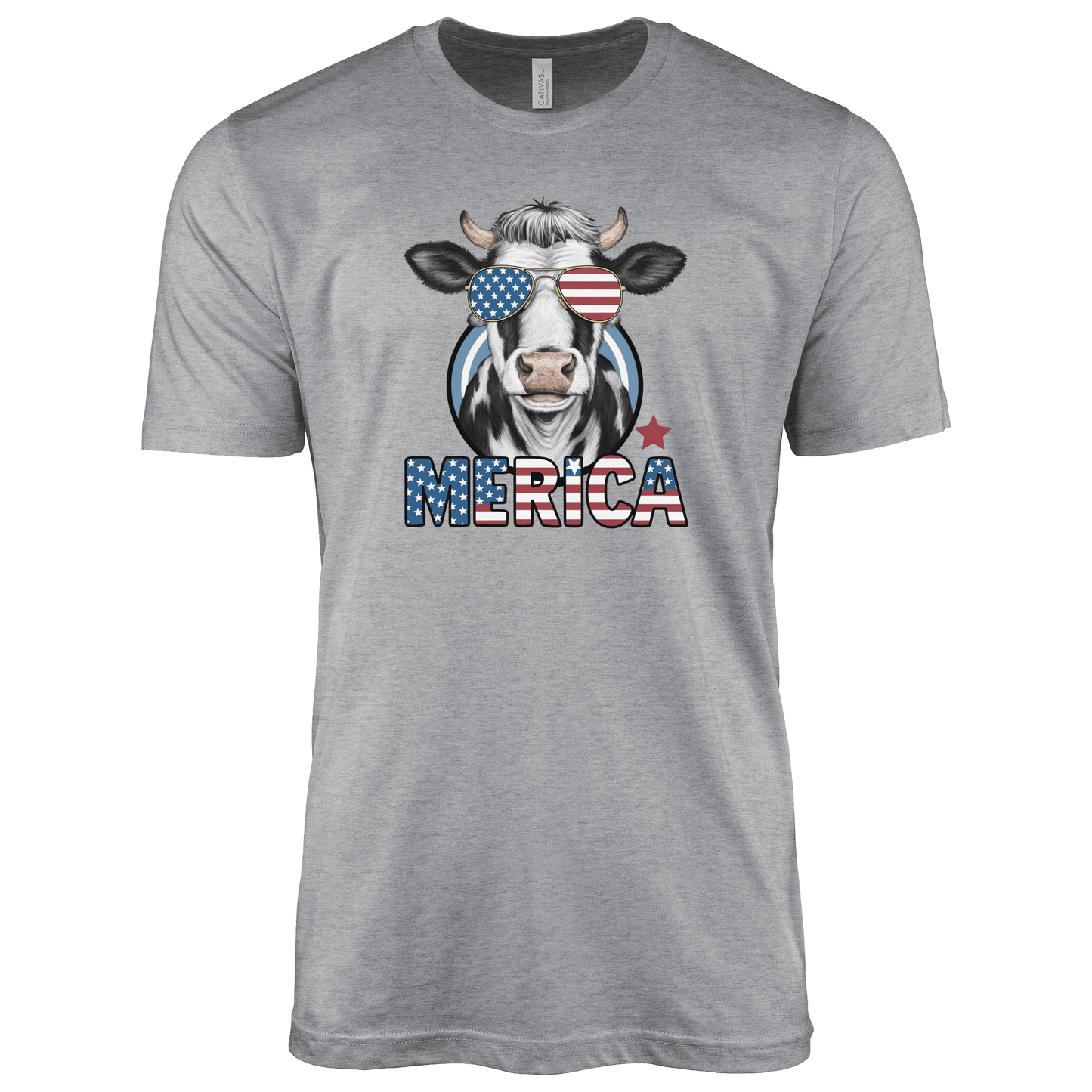 T-Shirt Adult T-shirt / S / Athletic Heather Patriotic Cow with Sunglasses Shirt