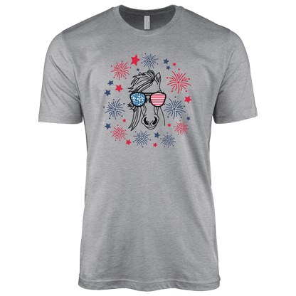 T-Shirt Adult T-shirt / S / Athletic Heather Patriotic Horse with Sunglasses Shirt