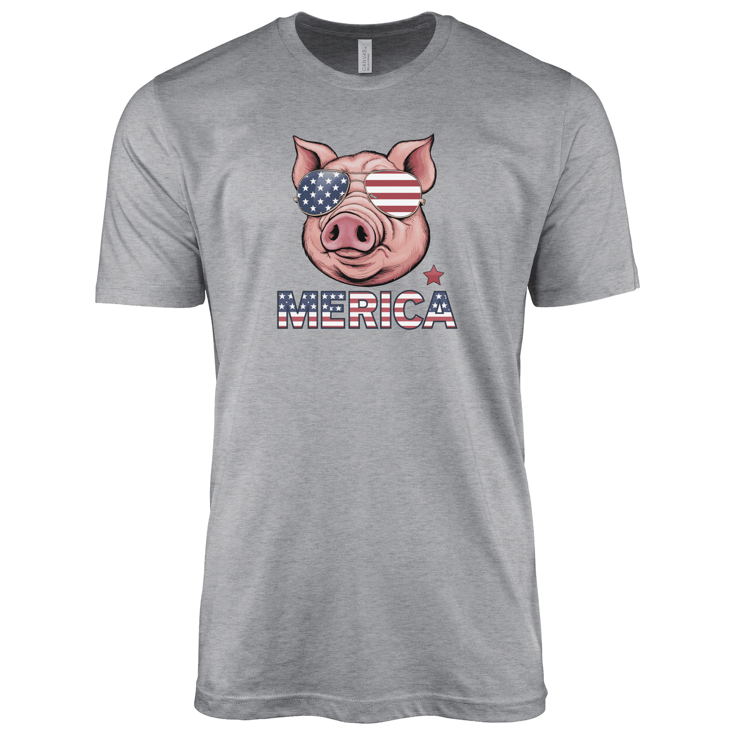 T-Shirt Adult T-shirt / S / Athletic Heather Patriotic Pig with with Sunglasses Shirt