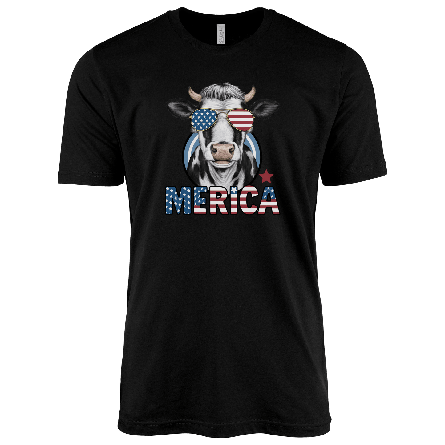 T-Shirt Adult T-shirt / S / Black Patriotic Cow with Sunglasses Shirt