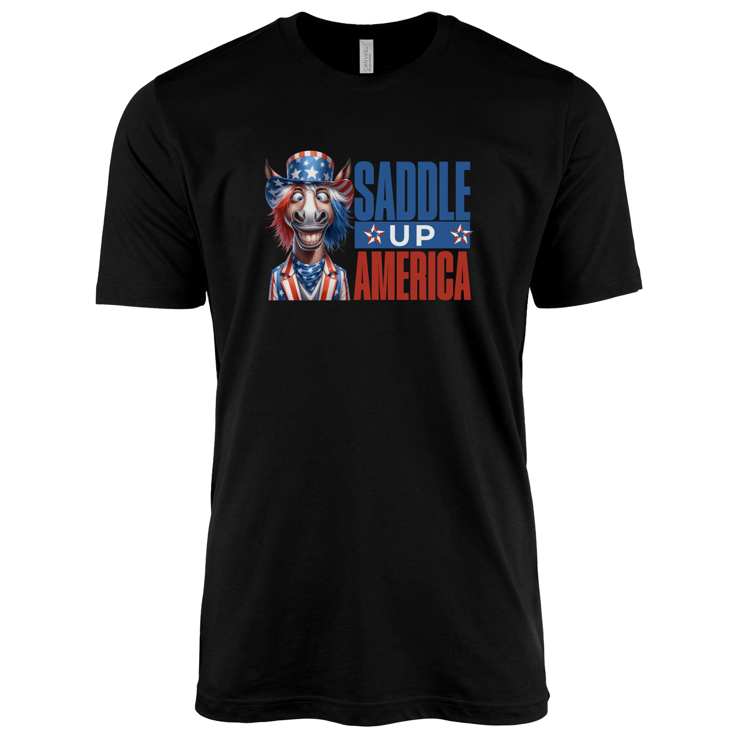 T-Shirt Adult T-shirt / S / Black Patriotic Donkey Saddle Up America Shirt