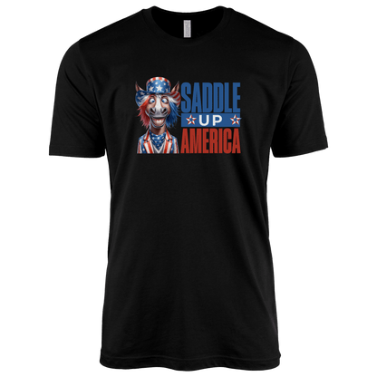 T-Shirt Adult T-shirt / S / Black Patriotic Donkey Saddle Up America Shirt