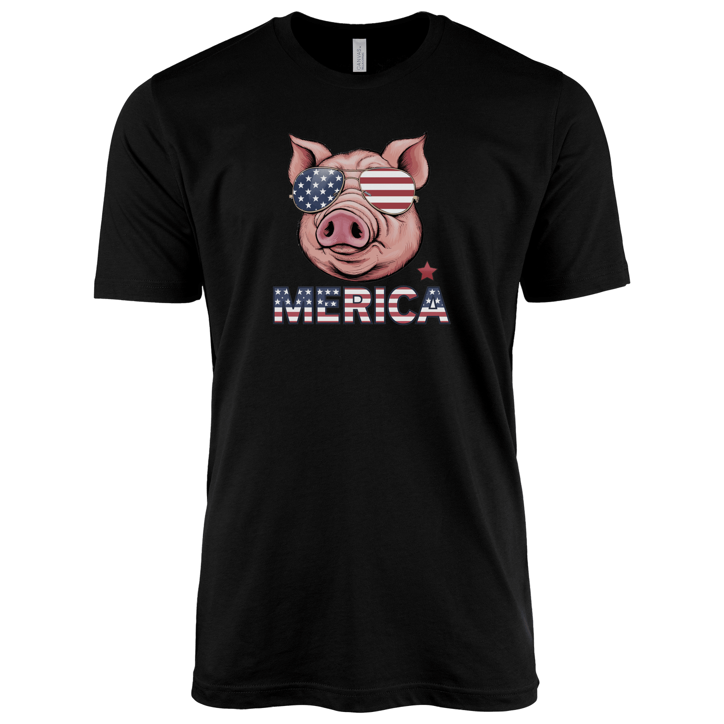 T-Shirt Adult T-shirt / S / Black Patriotic Pig with with Sunglasses Shirt