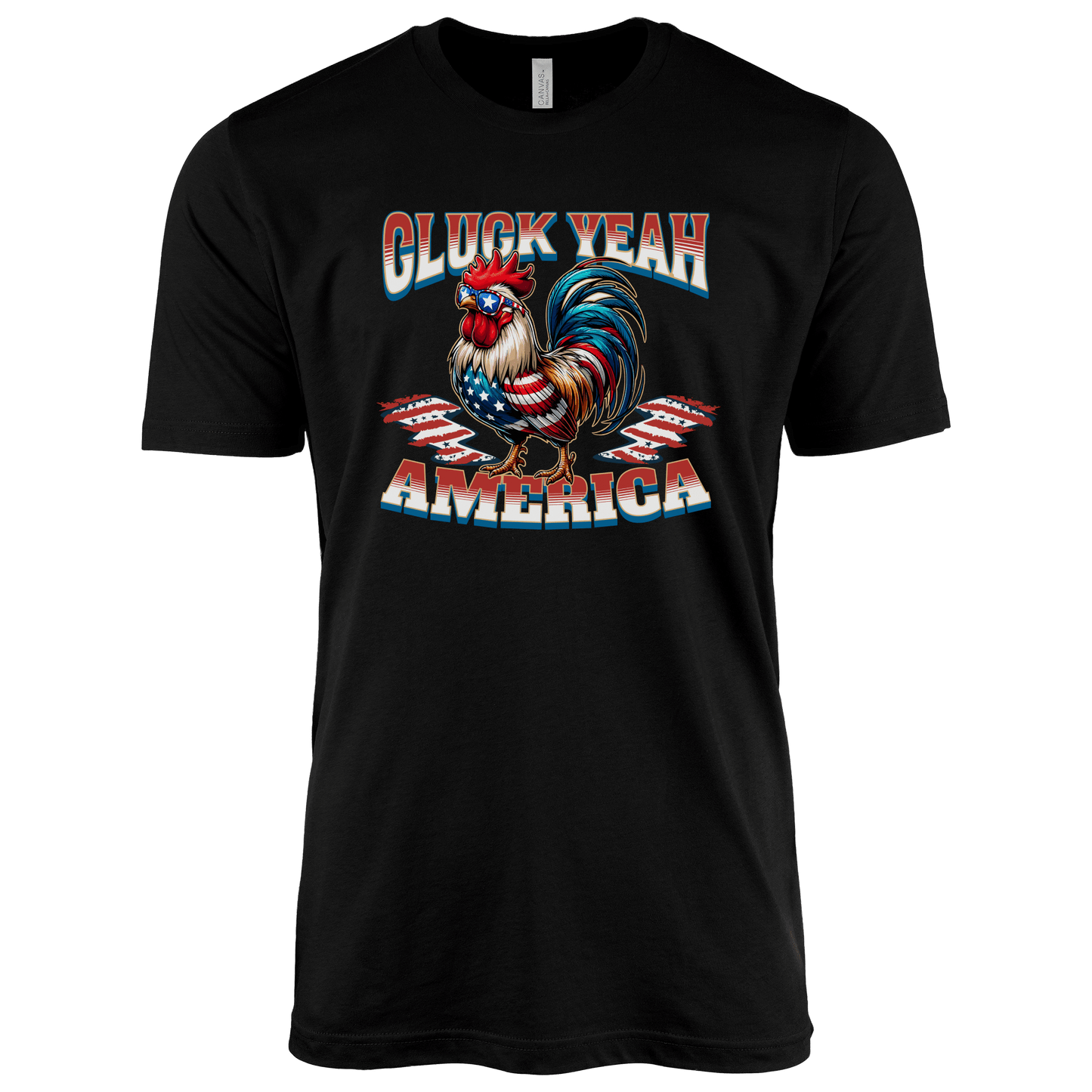 T-Shirt Adult T-shirt / S / Black Patriotic Rooster and Stars Cluck Yeah Shirt