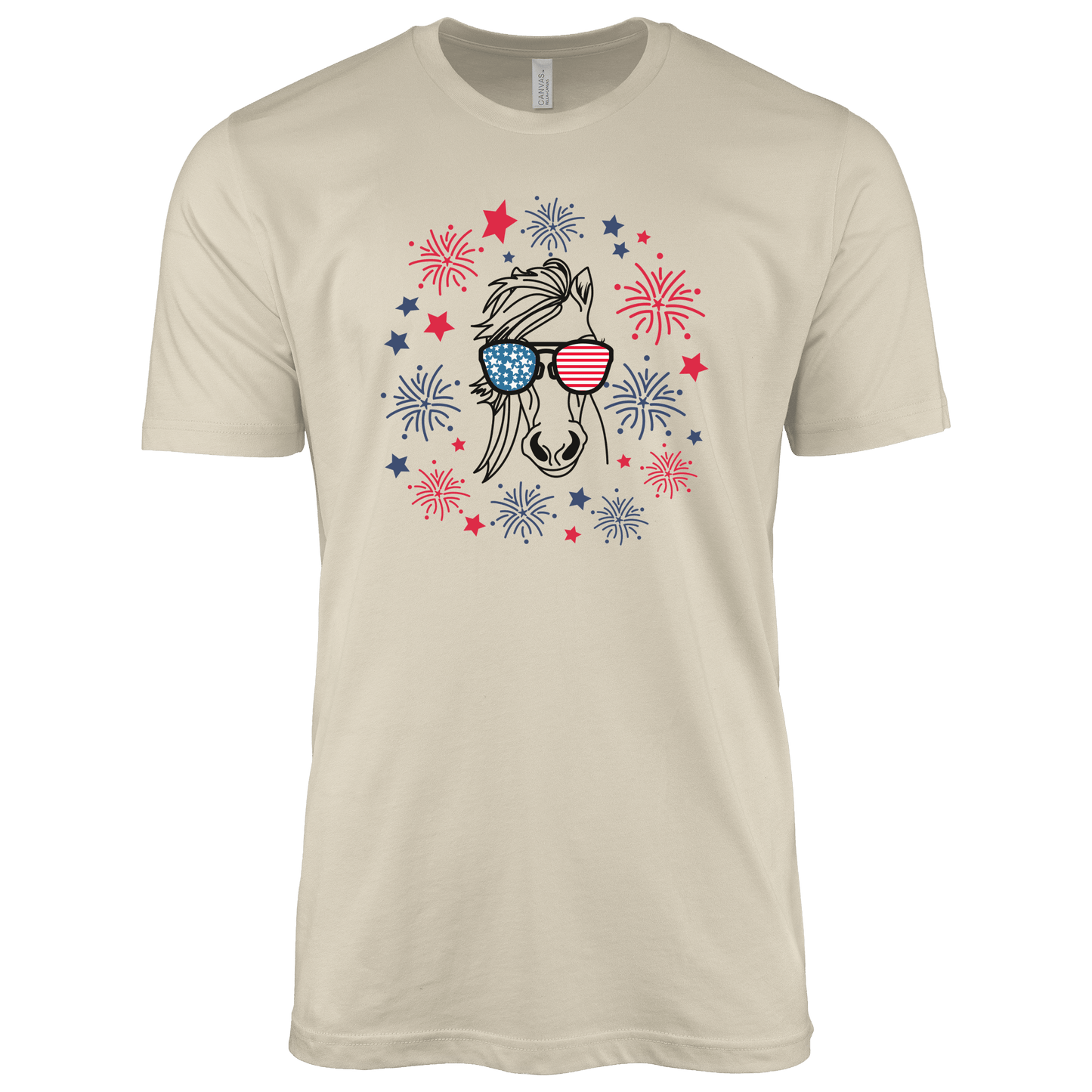 T-Shirt Adult T-shirt / S / Cream Patriotic Horse with Sunglasses Shirt