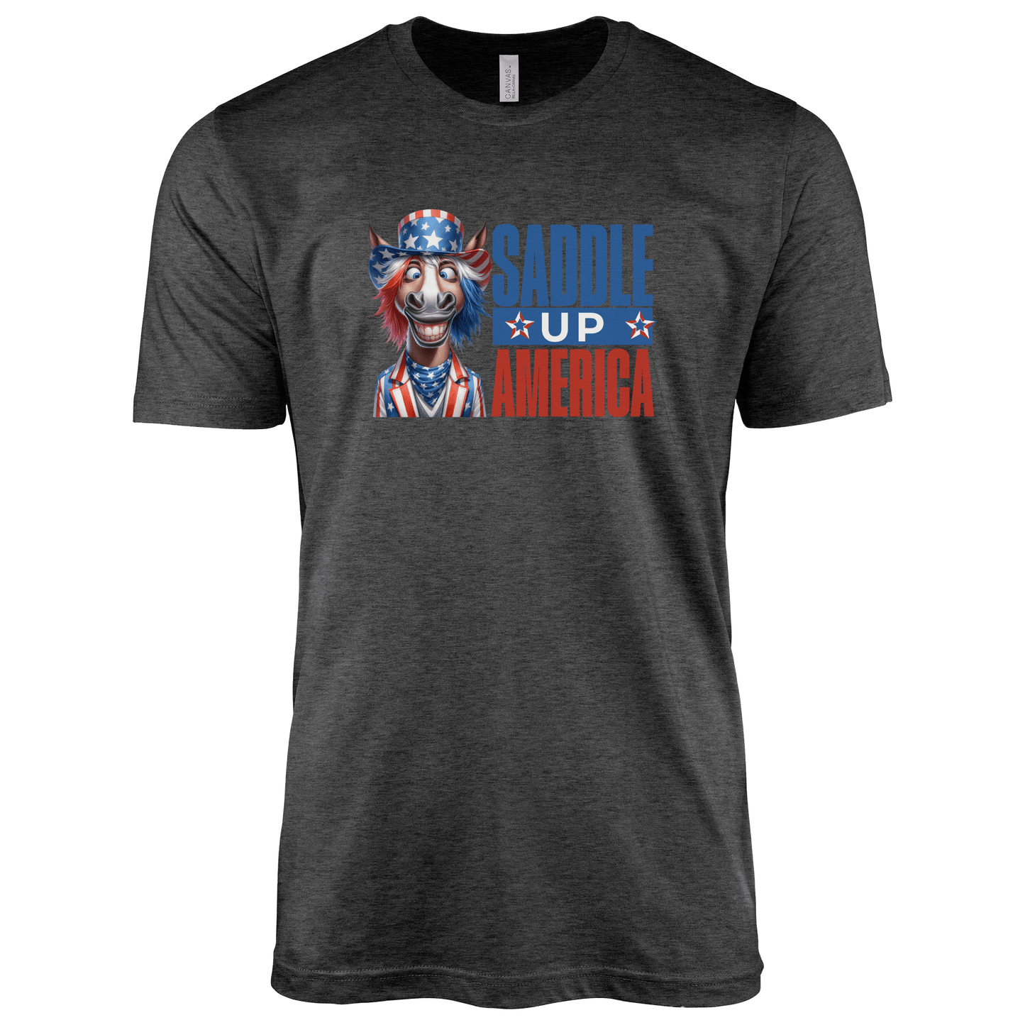 T-Shirt Adult T-shirt / S / Dark Heather Grey Patriotic Donkey Saddle Up America Shirt