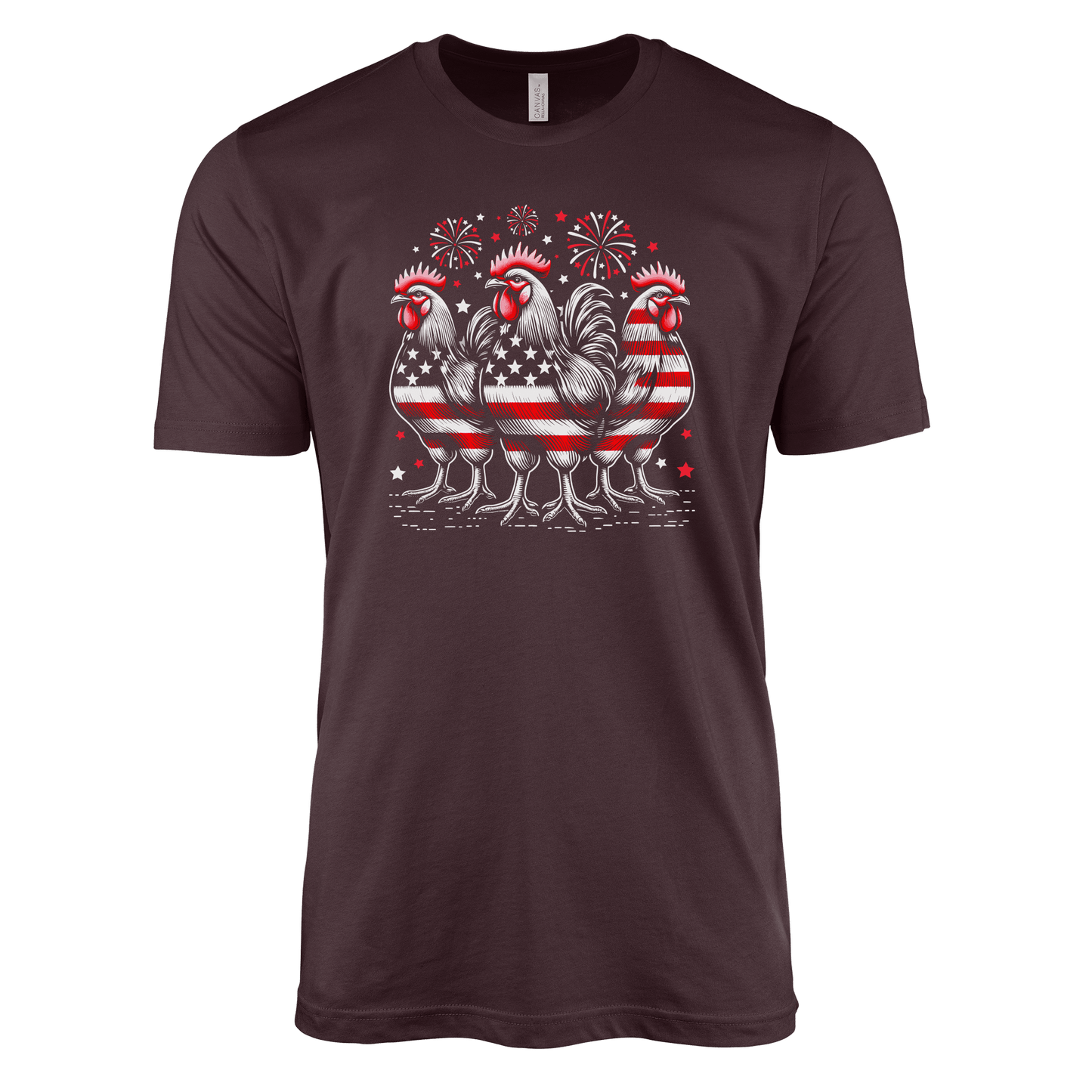 T-Shirt Adult T-shirt / S / Maroon Patriotic Roosters with Fireworks Shirt