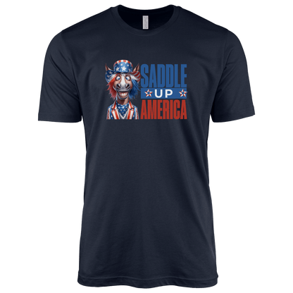 T-Shirt Adult T-shirt / S / Navy Patriotic Donkey Saddle Up America Shirt