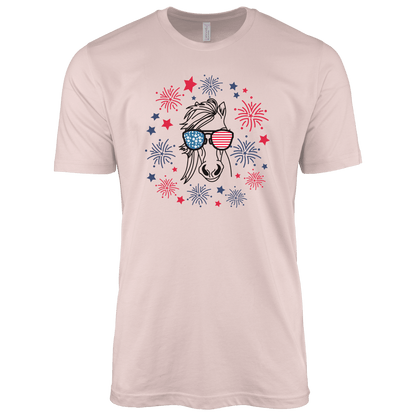 T-Shirt Adult T-shirt / S / Pink Patriotic Horse with Sunglasses Shirt