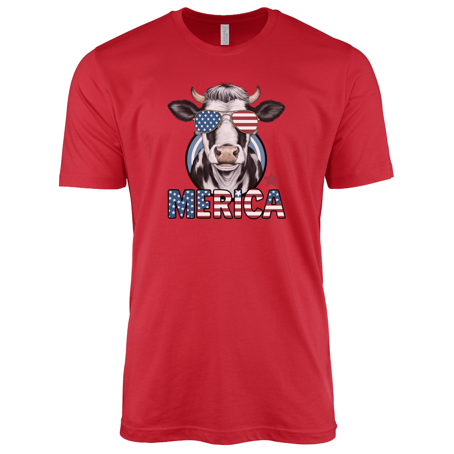 T-Shirt Adult T-shirt / S / Red Patriotic Cow with Sunglasses Shirt