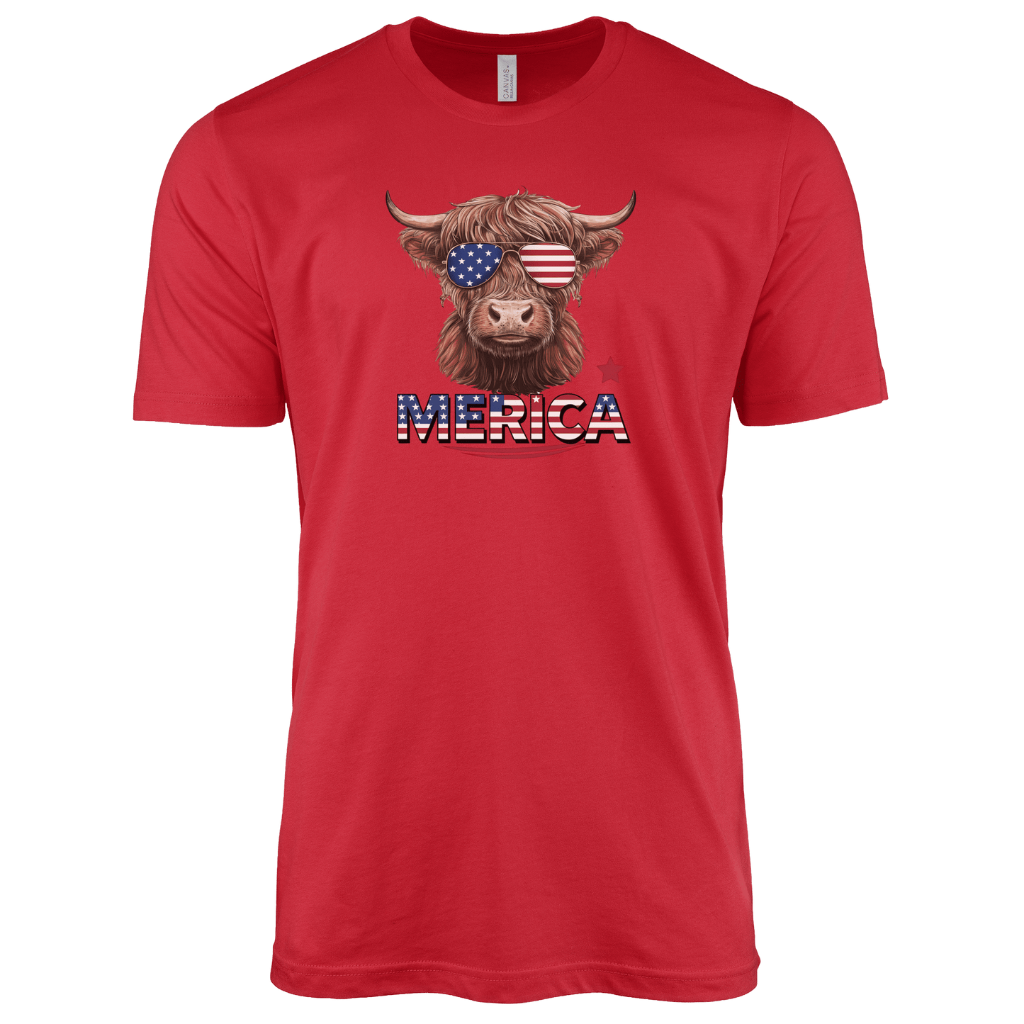 T-Shirt Adult T-shirt / S / Red Patriotic Highland Cow with Sunglasses Shirt