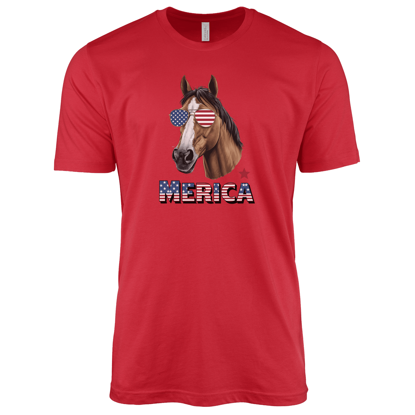 T-Shirt Adult T-shirt / S / Red Patriotic Horse with Sunglasses Shirt