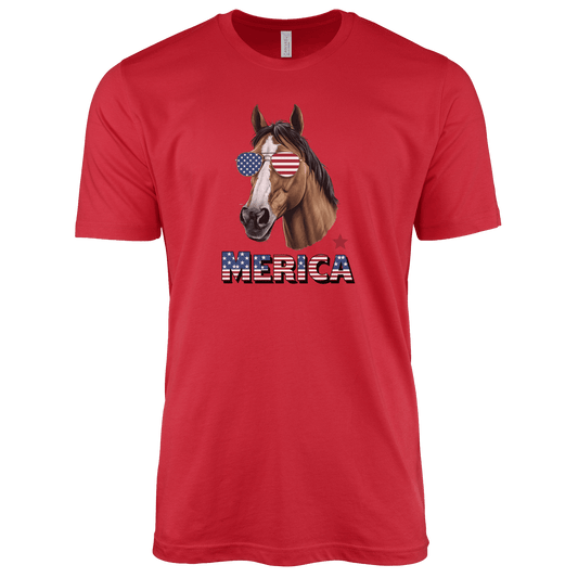 T-Shirt Adult T-shirt / S / Red Patriotic Horse with Sunglasses Shirt