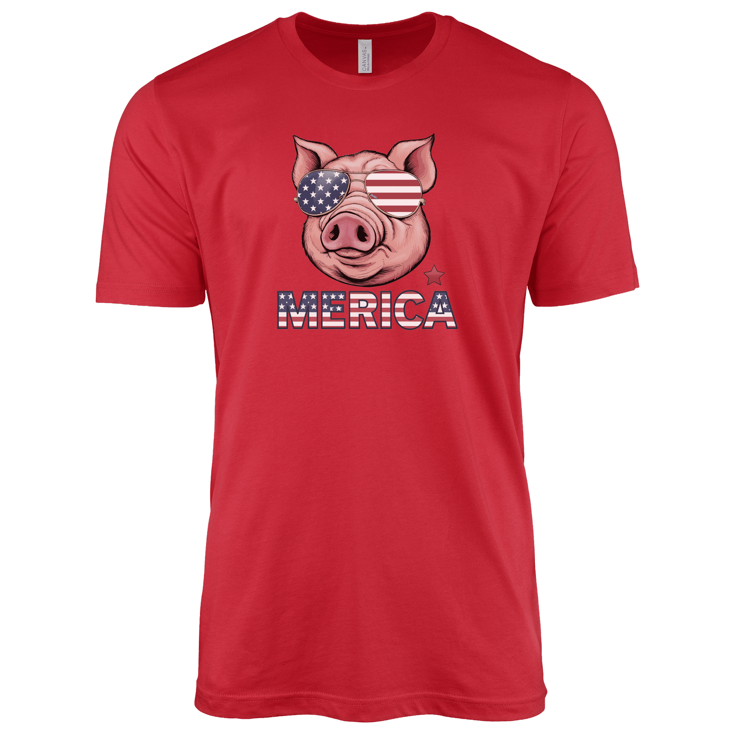 T-Shirt Adult T-shirt / S / Red Patriotic Pig with with Sunglasses Shirt