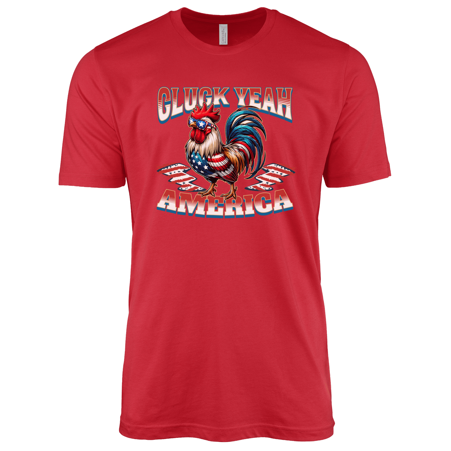 T-Shirt Adult T-shirt / S / Red Patriotic Rooster and Stars Cluck Yeah Shirt