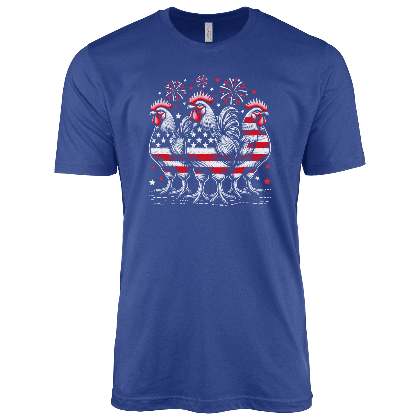 T-Shirt Adult T-shirt / S / True Royal Patriotic Roosters with Fireworks Shirt