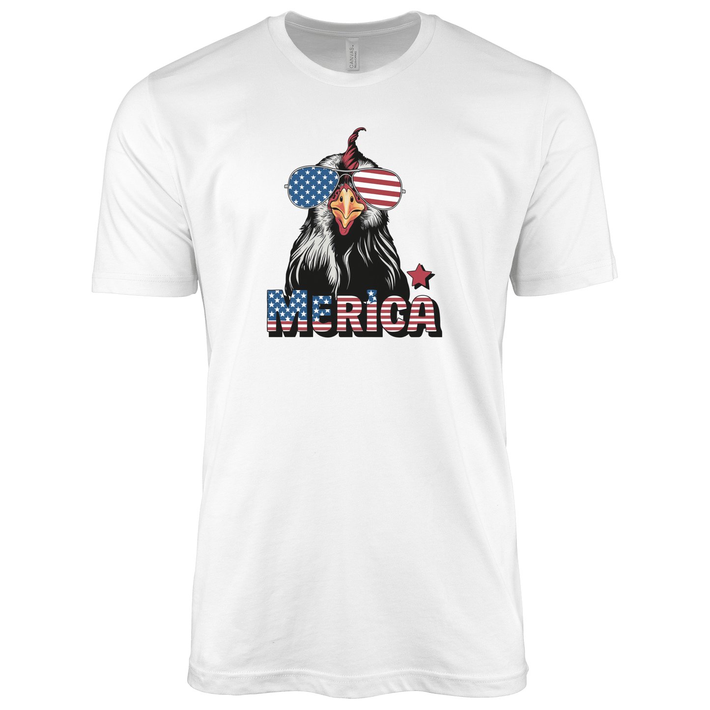 T-Shirt Adult T-shirt / S / White Patriotic Chicken with Sunglasses Shirt