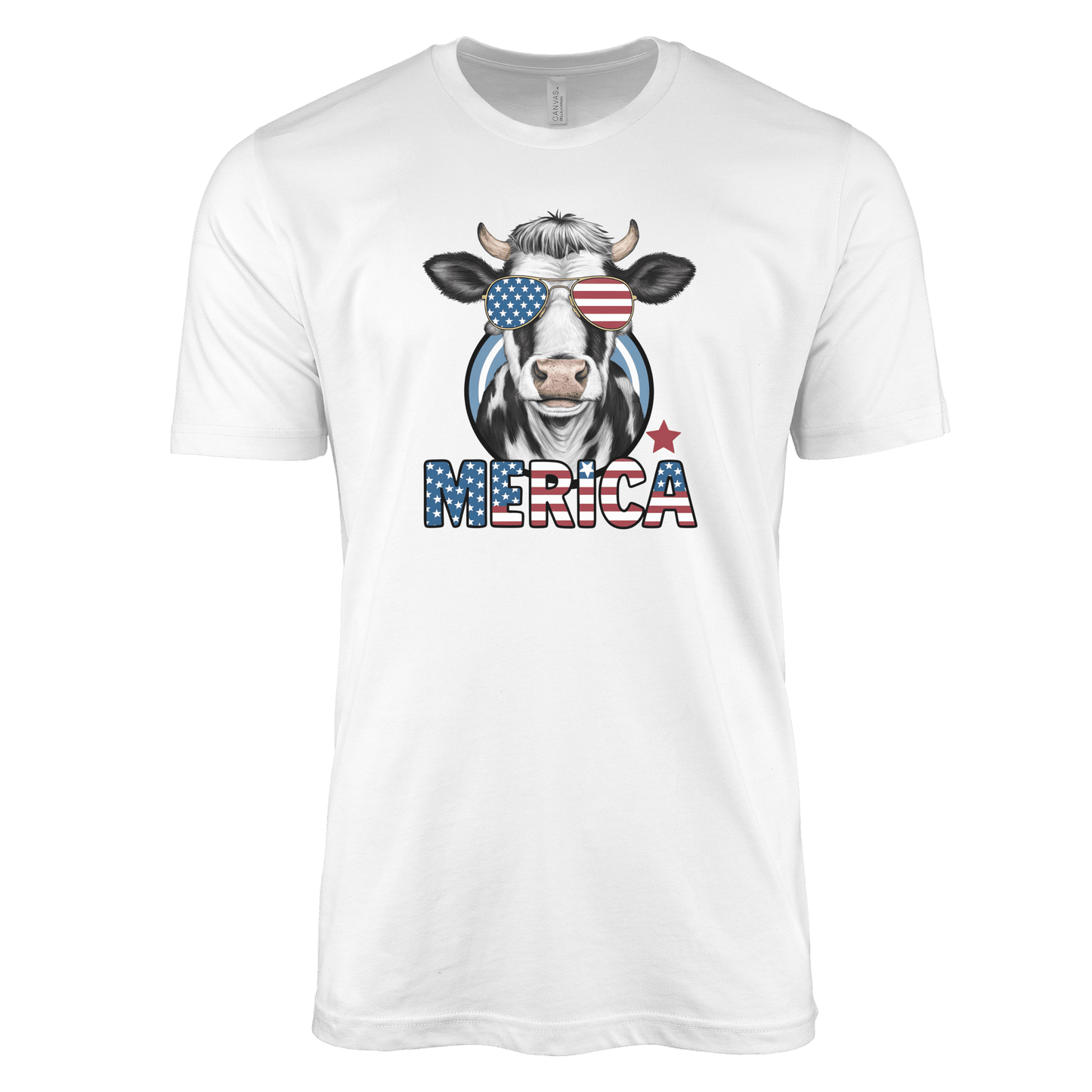 T-Shirt Adult T-shirt / S / White Patriotic Cow with Sunglasses Shirt