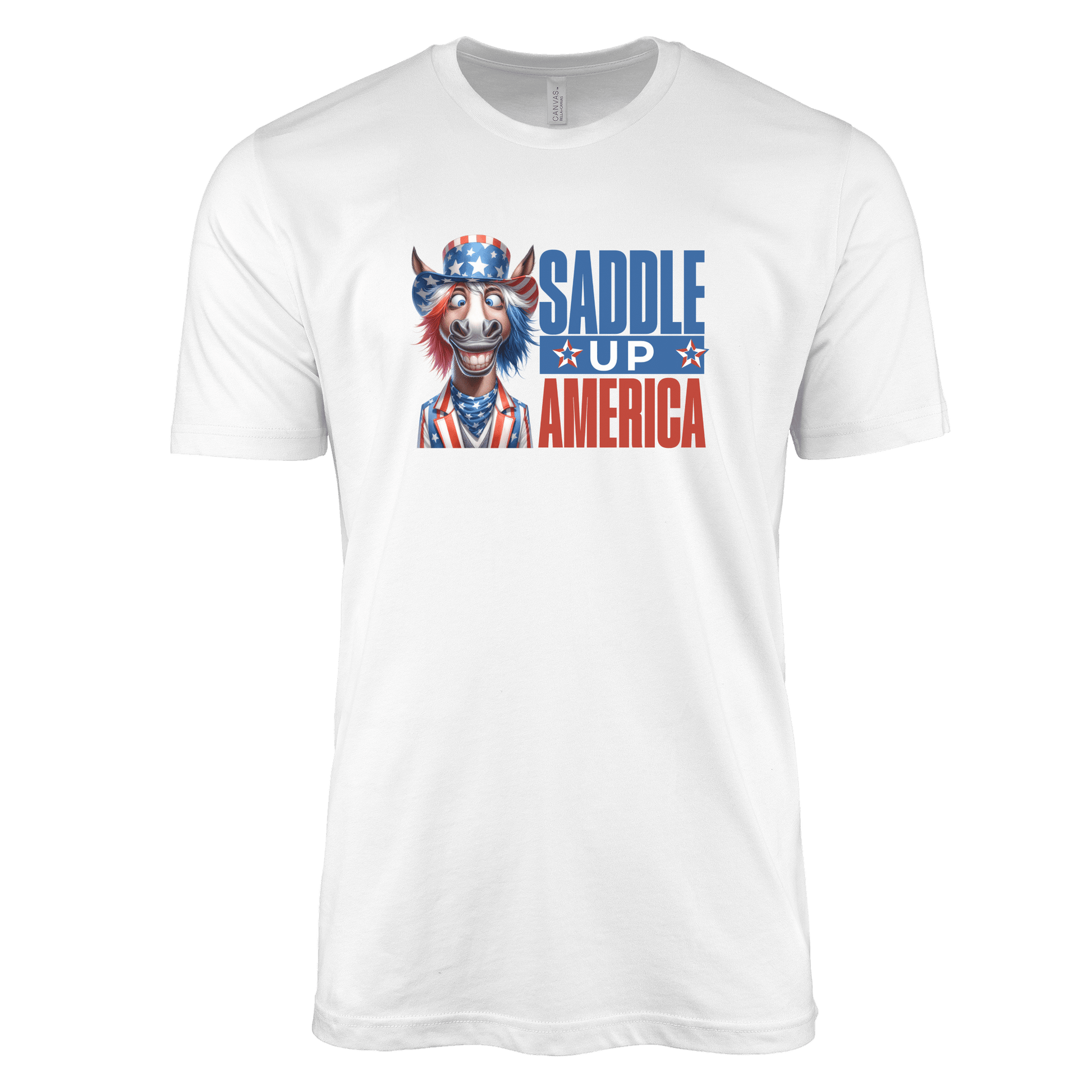 T-Shirt Adult T-shirt / S / White Patriotic Donkey Saddle Up America Shirt