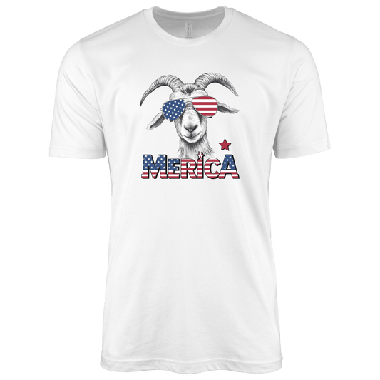 T-Shirt Adult T-shirt / S / White Patriotic Goat With Sunglasses Shirt