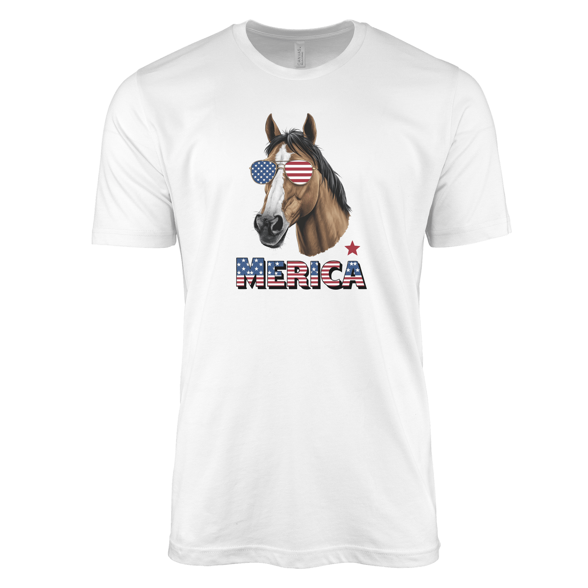 T-Shirt Adult T-shirt / S / White Patriotic Horse with Sunglasses Shirt