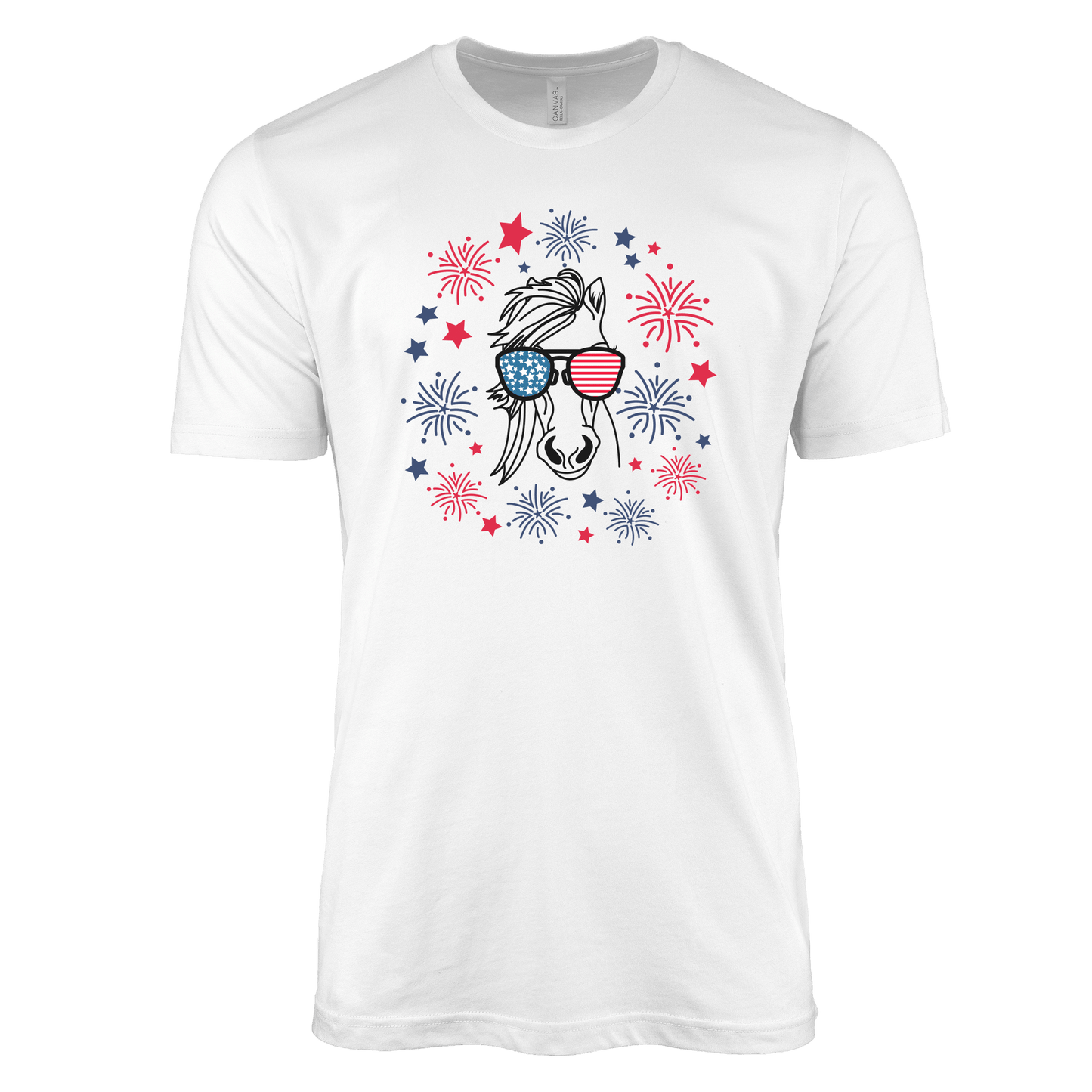 T-Shirt Adult T-shirt / S / White Patriotic Horse with Sunglasses Shirt