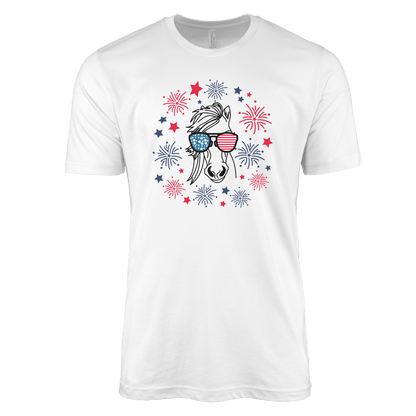 T-Shirt Adult T-shirt / S / White Patriotic Horse with Sunglasses Shirt