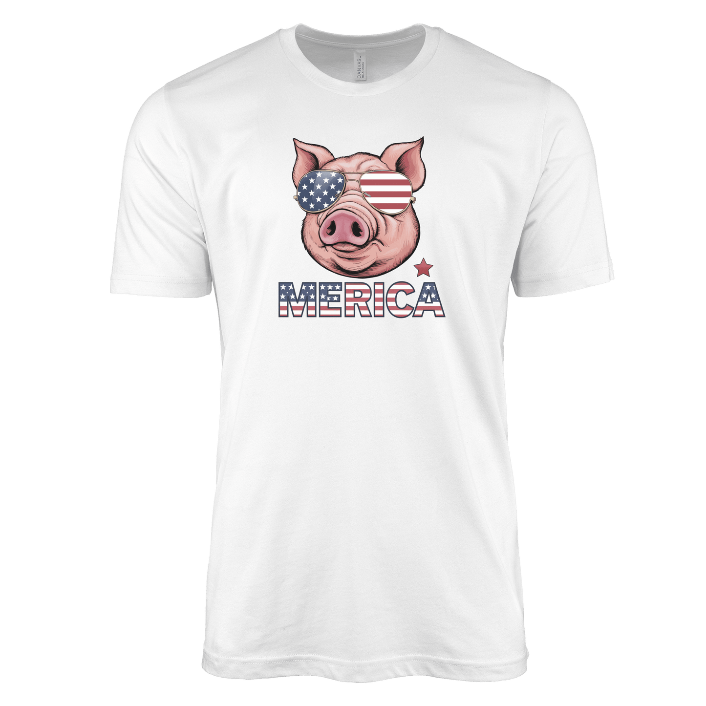 T-Shirt Adult T-shirt / S / White Patriotic Pig with with Sunglasses Shirt