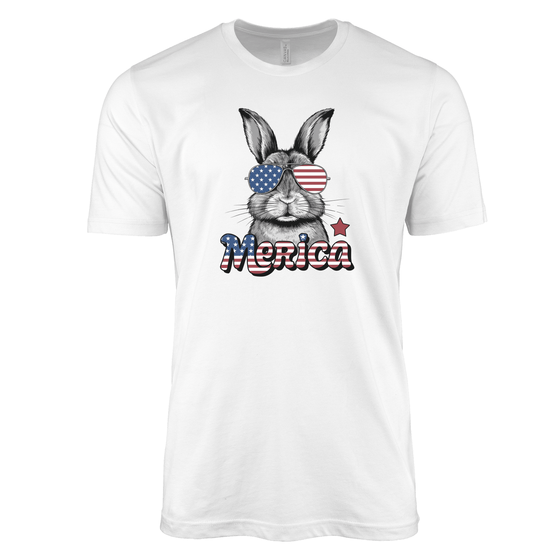 T-Shirt Adult T-shirt / S / White Patriotic Rabbit With Sunglasses Shirt