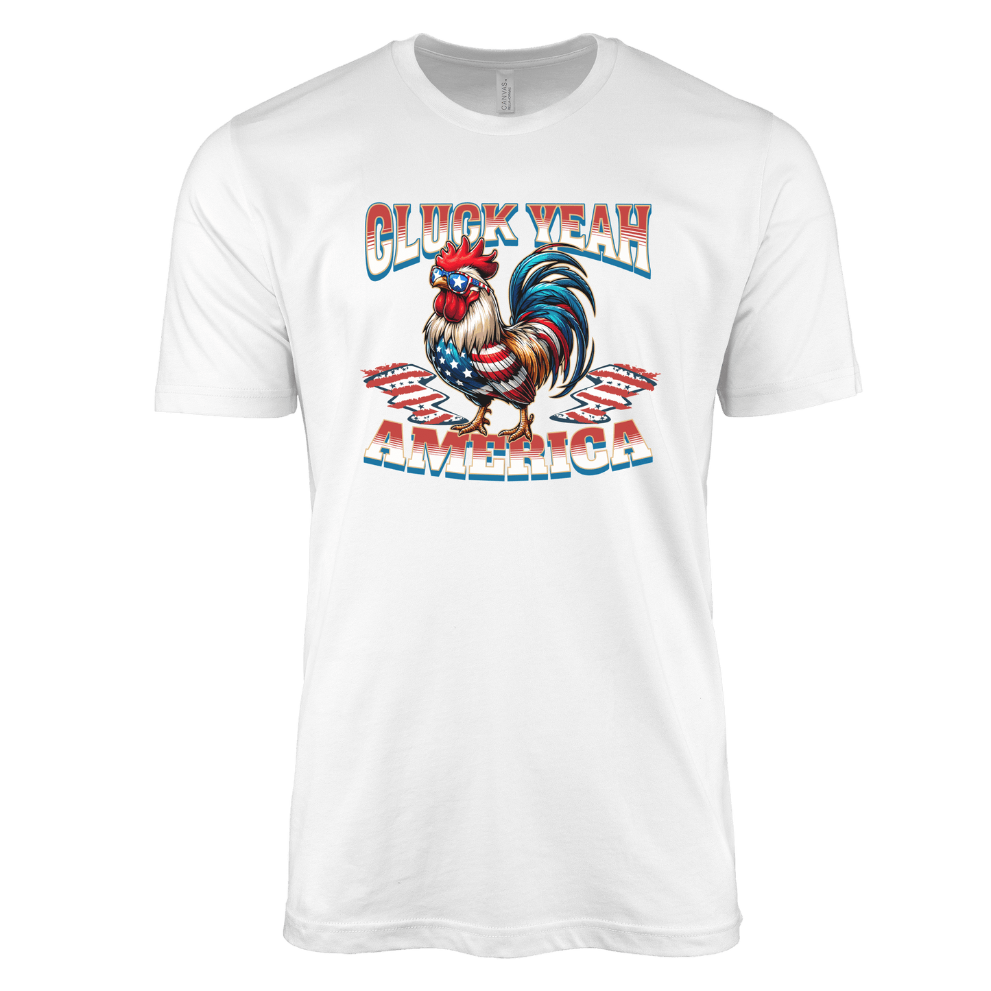 T-Shirt Adult T-shirt / S / White Patriotic Rooster and Stars Cluck Yeah Shirt