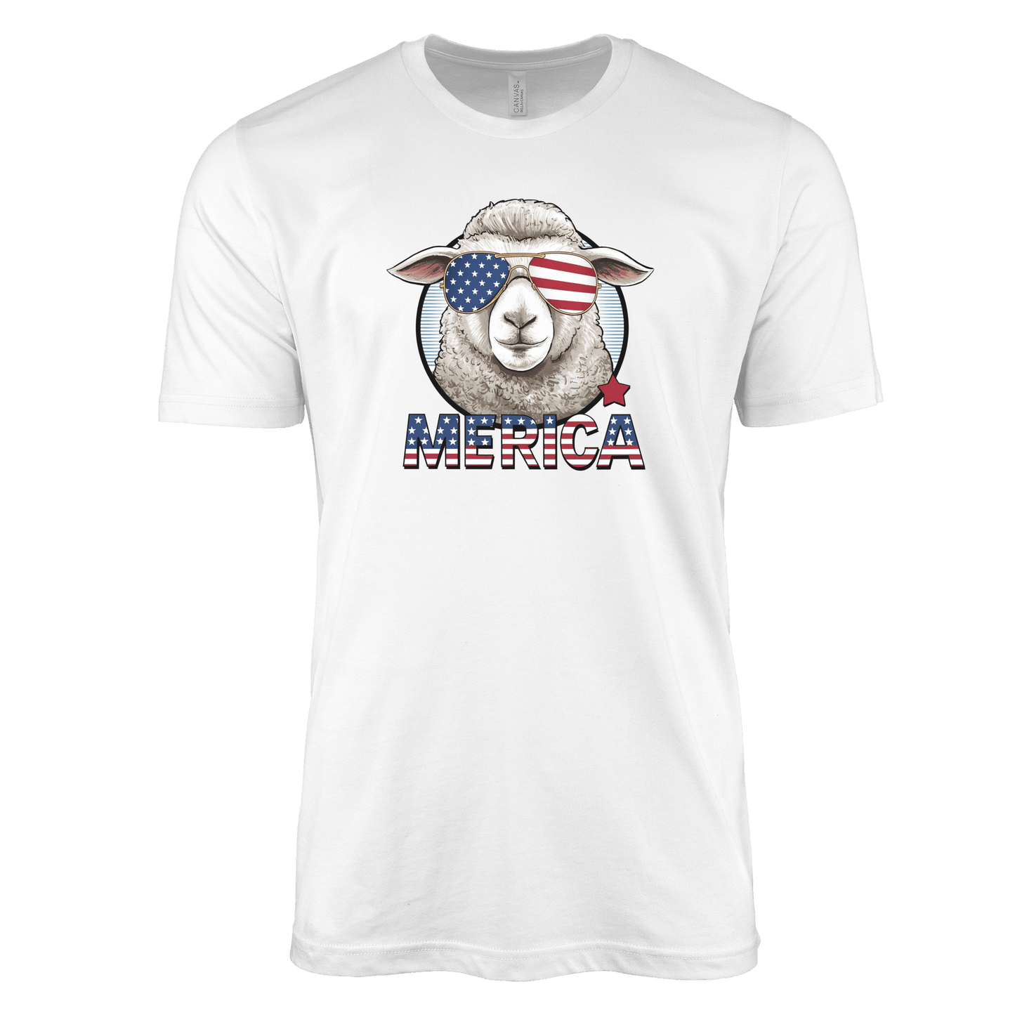 T-Shirt Adult T-shirt / S / White Patriotic Sheep with Sunglasses Shirt