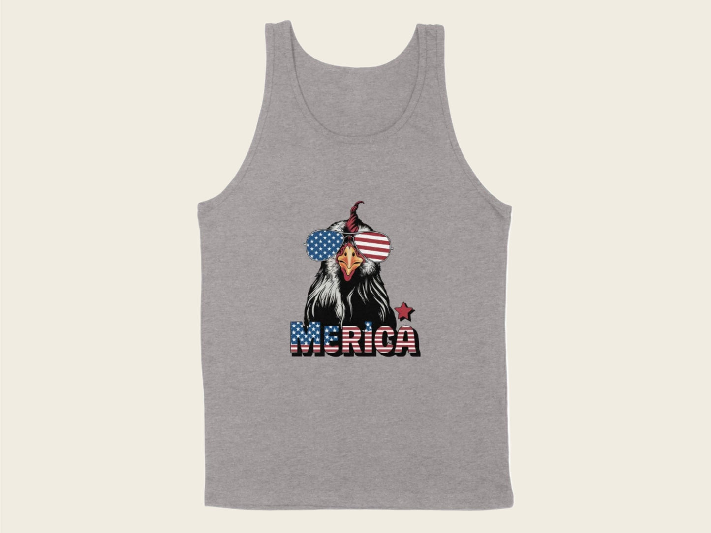 T-Shirt Adult Tank Top / S / Athletic Heather Patriotic Chicken with Sunglasses Shirt