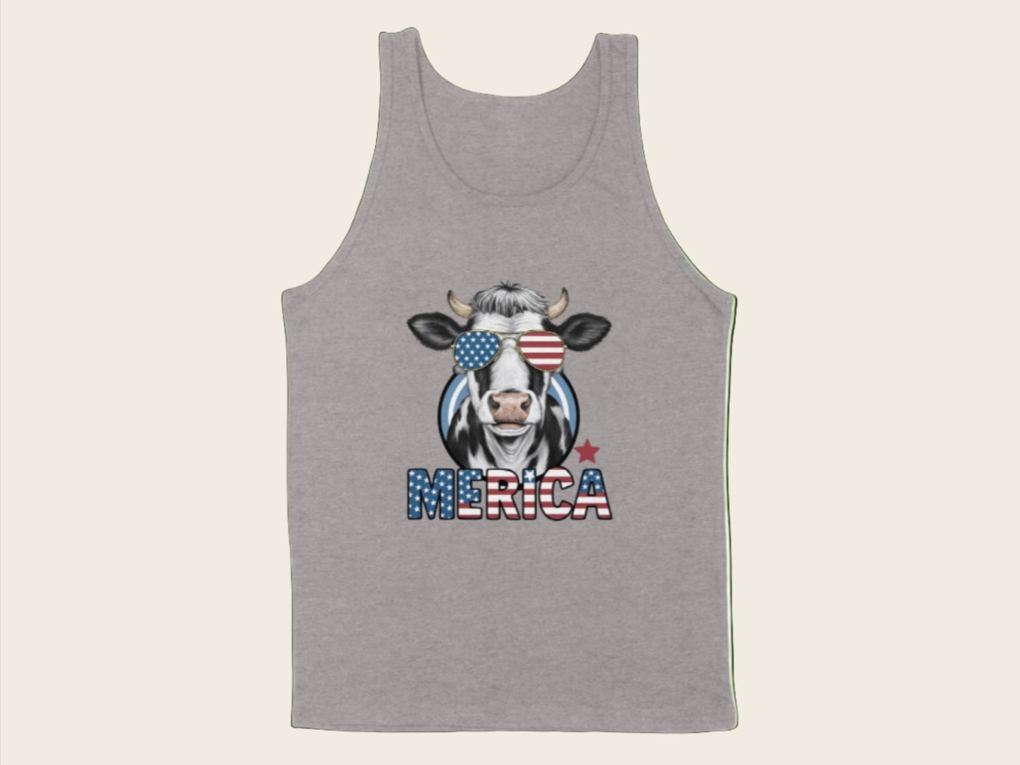 T-Shirt Adult Tank Top / S / Athletic Heather Patriotic Cow with Sunglasses Shirt