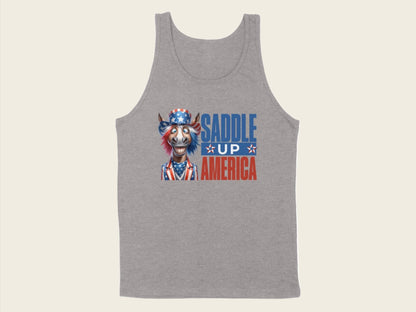 T-Shirt Adult Tank Top / S / Athletic Heather Patriotic Donkey Saddle Up America Shirt