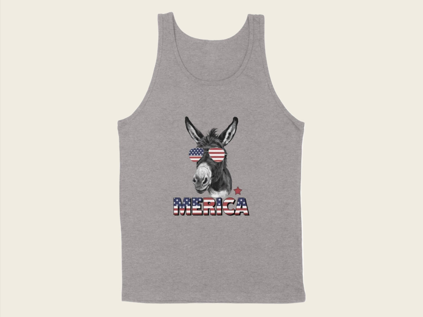 T-Shirt Adult Tank Top / S / Athletic Heather Patriotic Donkey with Sunglasses Shirt