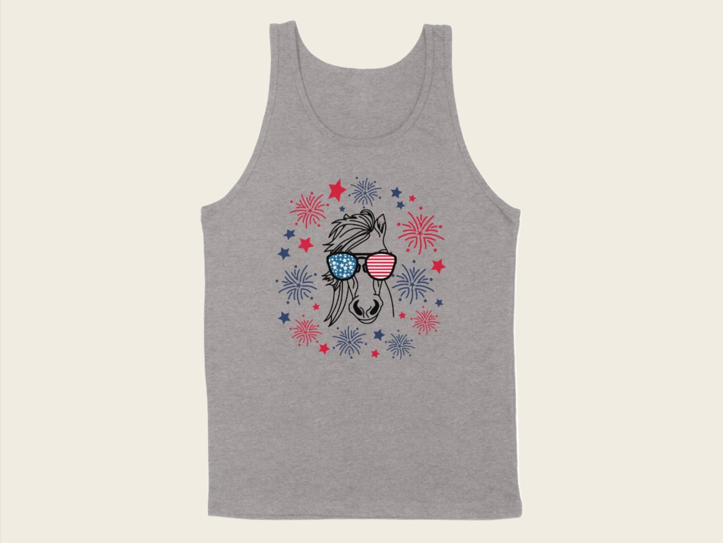 T-Shirt Adult Tank Top / S / Athletic Heather Patriotic Horse with Sunglasses Shirt