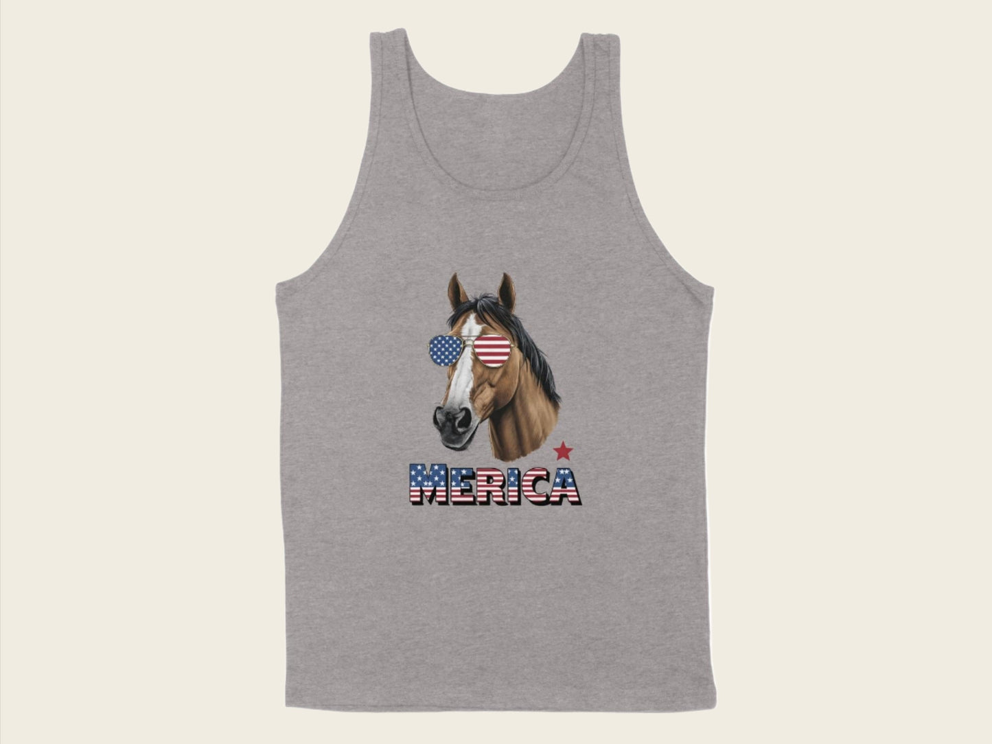 T-Shirt Adult Tank Top / S / Athletic Heather Patriotic Horse with Sunglasses Shirt