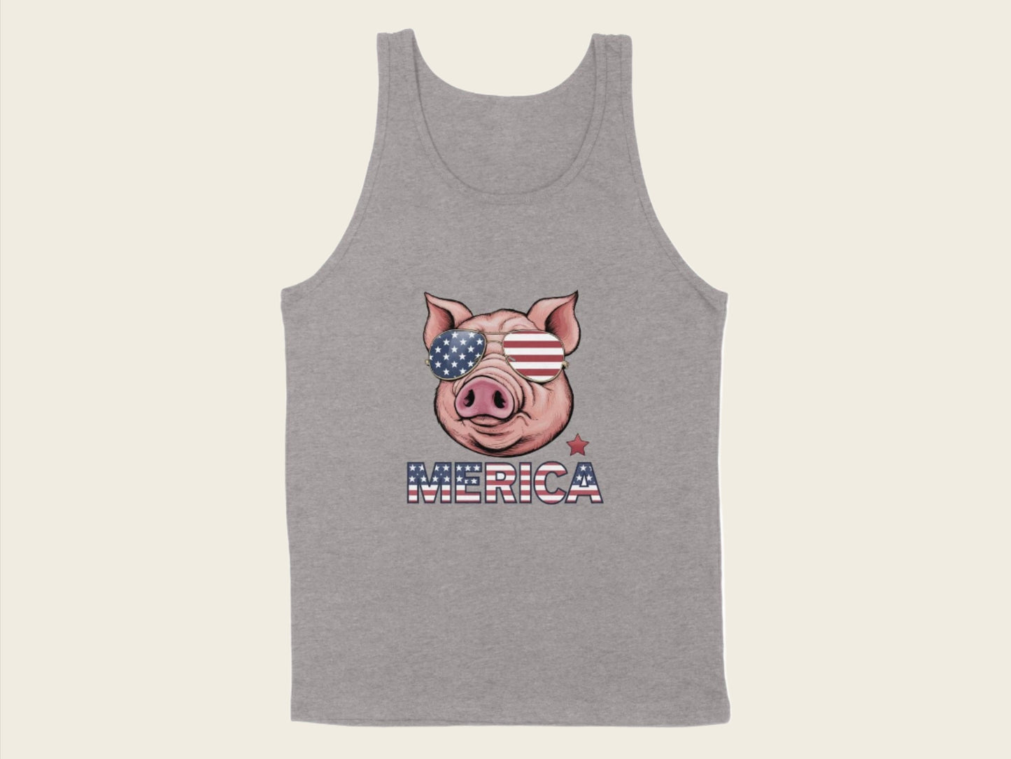 T-Shirt Adult Tank Top / S / Athletic Heather Patriotic Pig with with Sunglasses Shirt