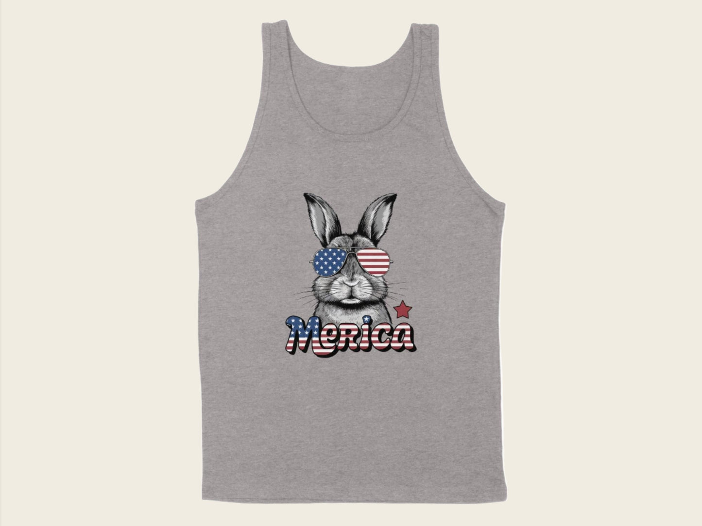 T-Shirt Adult Tank Top / S / Athletic Heather Patriotic Rabbit With Sunglasses Shirt