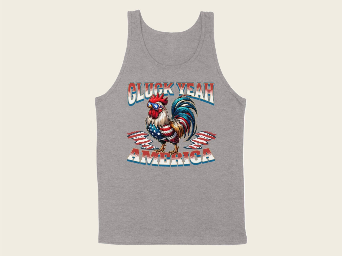 T-Shirt Adult Tank Top / S / Athletic Heather Patriotic Rooster and Stars Cluck Yeah Shirt