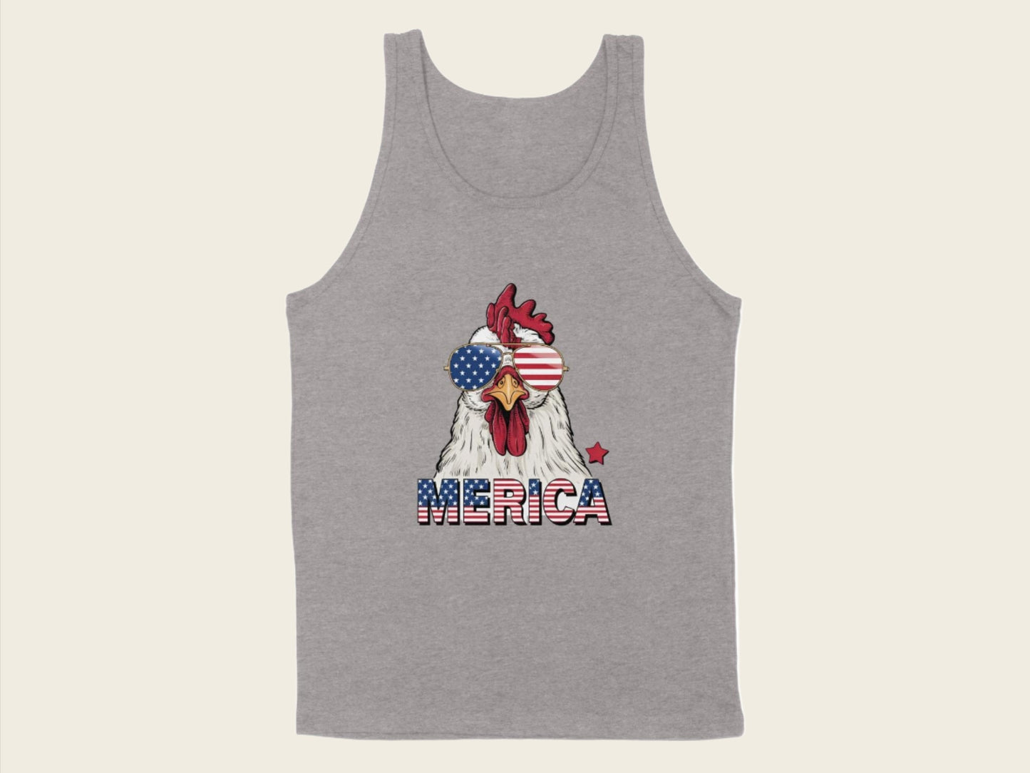 T-Shirt Adult Tank Top / S / Athletic Heather Patriotic Rooster with Sunglasses Shirt