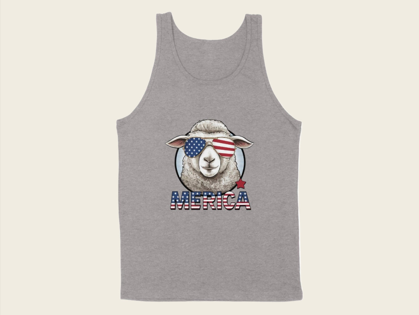 T-Shirt Adult Tank Top / S / Athletic Heather Patriotic Sheep with Sunglasses Shirt