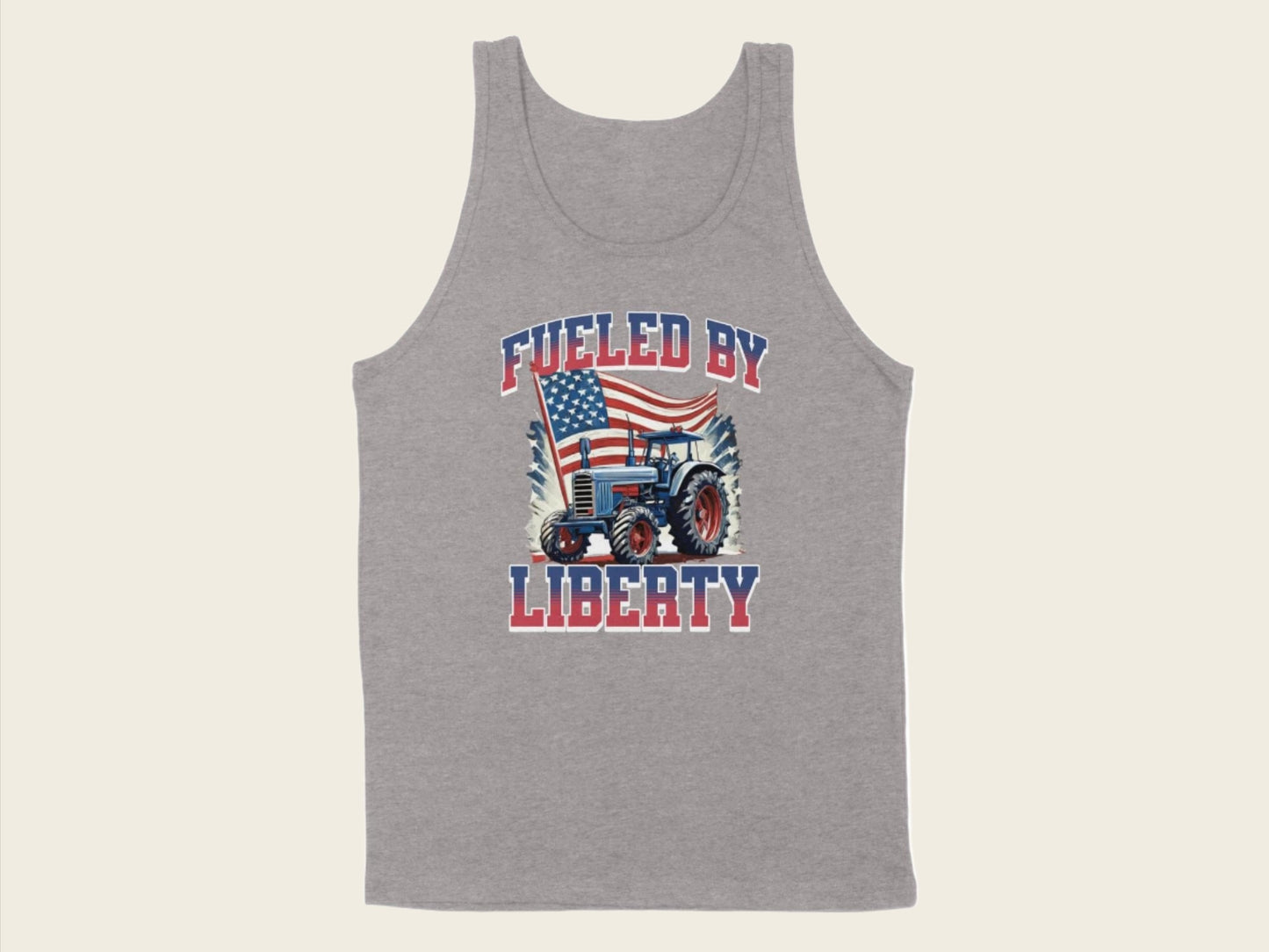 T-Shirt Adult Tank Top / S / Athletic Heather Patriotic Tractor with American Flag Shirt