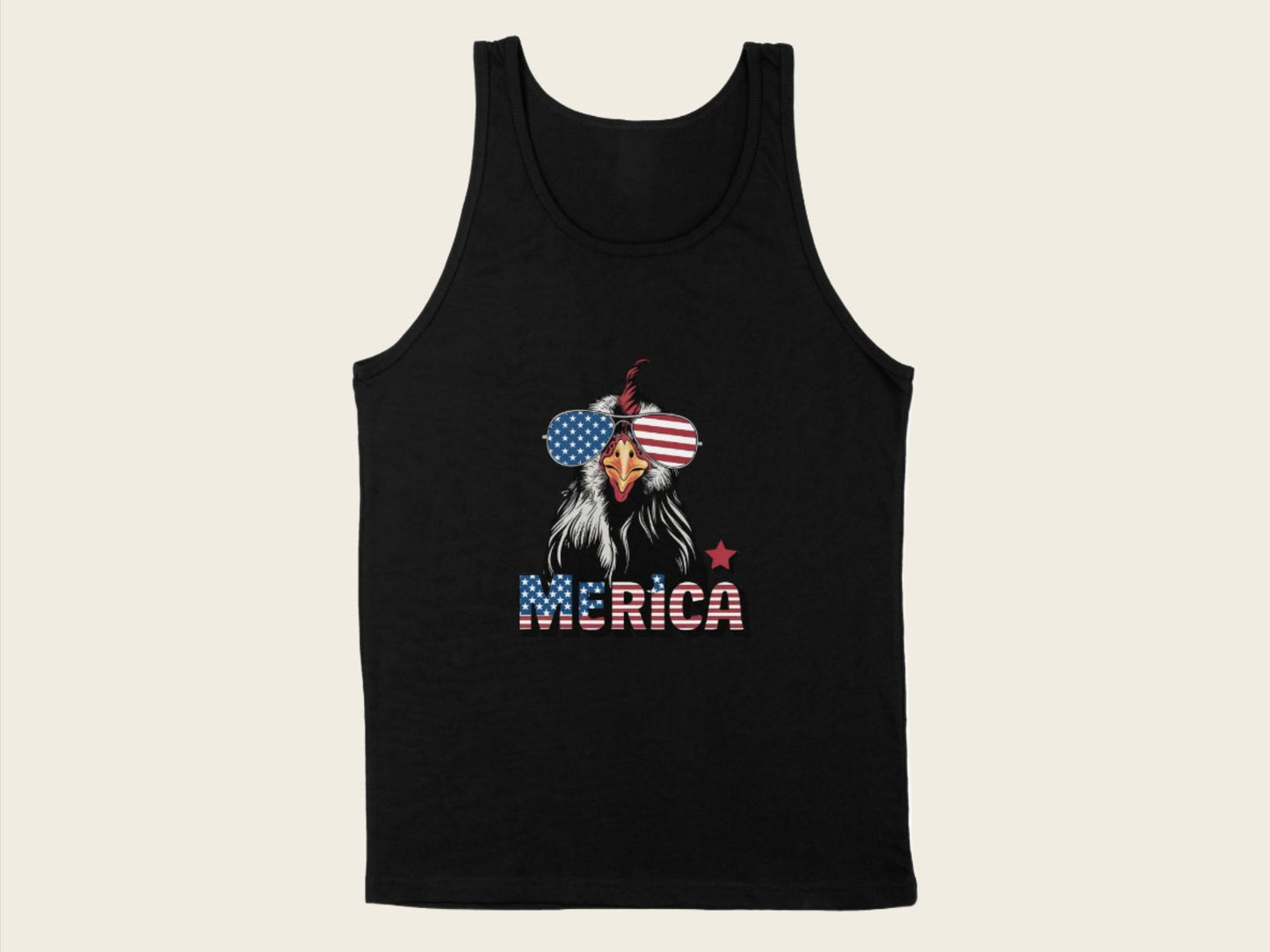 T-Shirt Adult Tank Top / S / Black Patriotic Chicken with Sunglasses Shirt