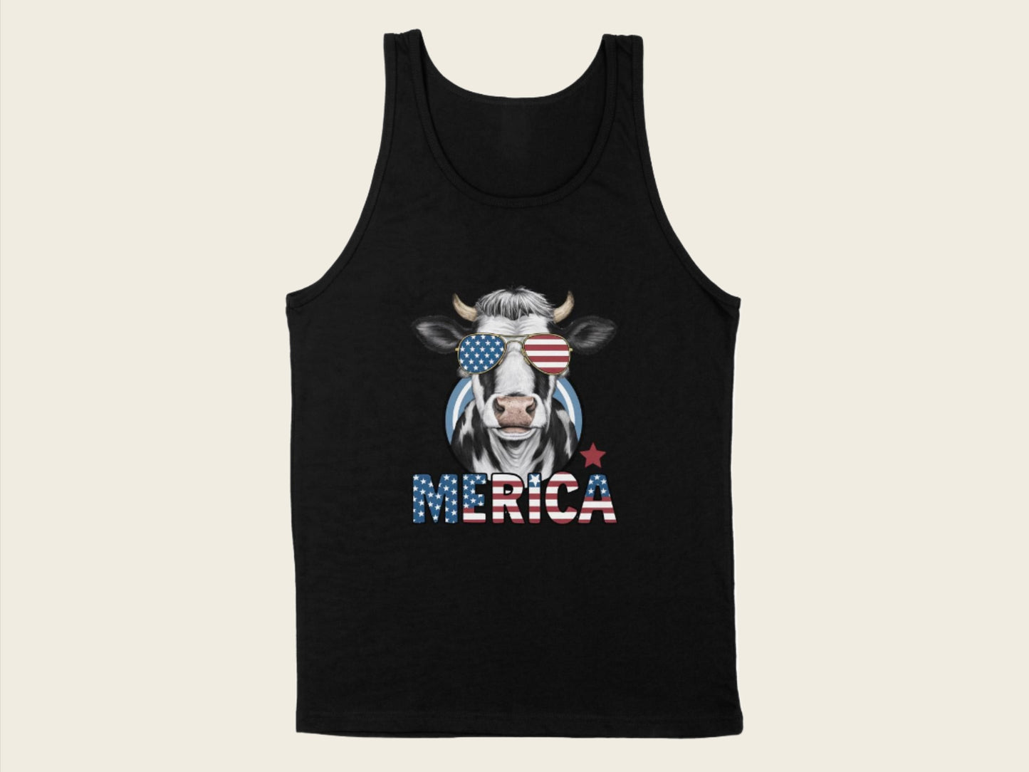 T-Shirt Adult Tank Top / S / Black Patriotic Cow with Sunglasses Shirt