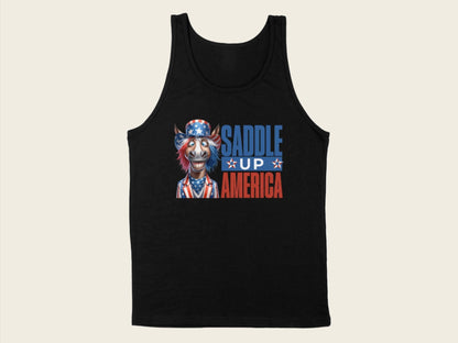 T-Shirt Adult Tank Top / S / Black Patriotic Donkey Saddle Up America Shirt