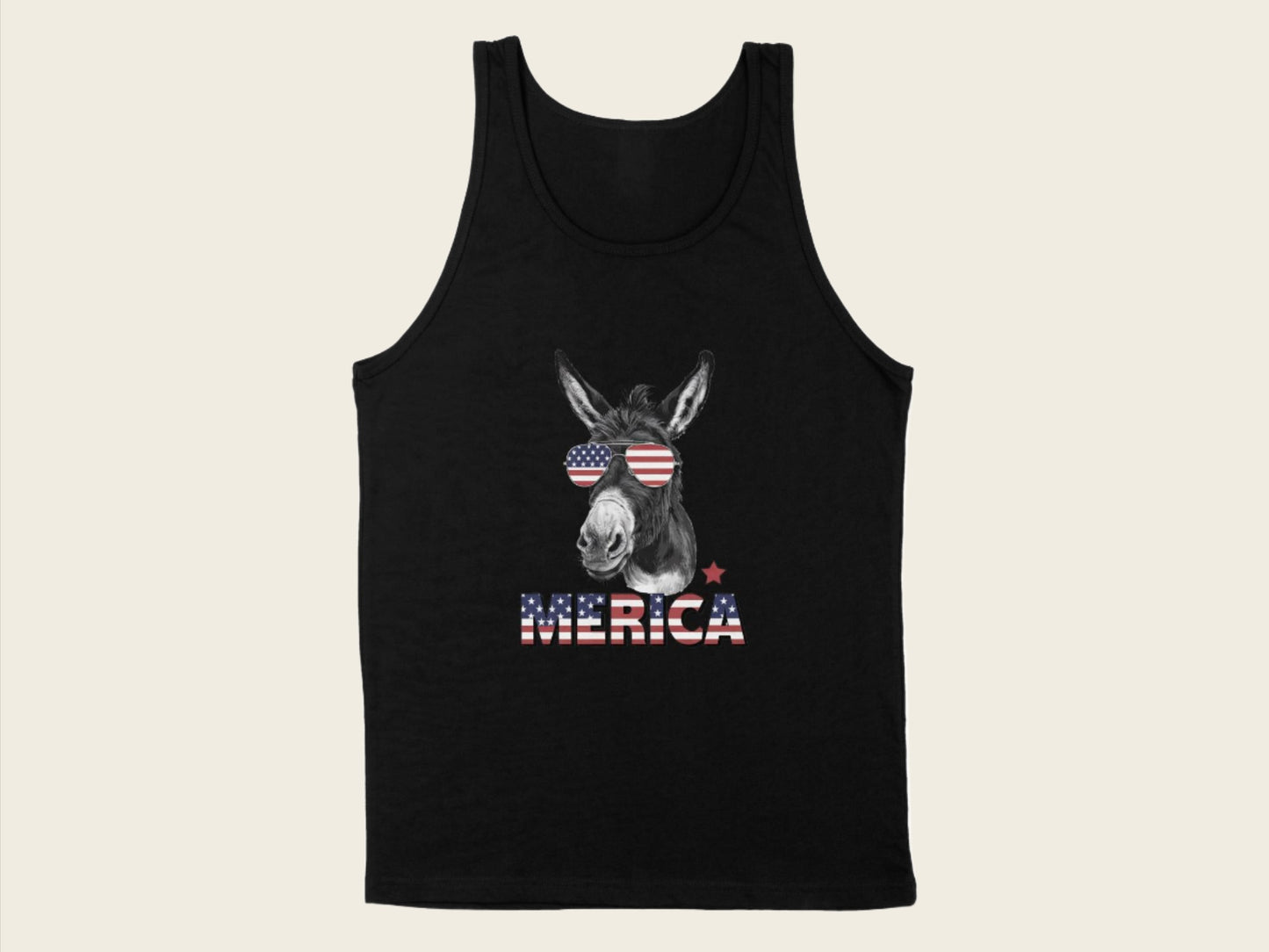 T-Shirt Adult Tank Top / S / Black Patriotic Donkey with Sunglasses Shirt